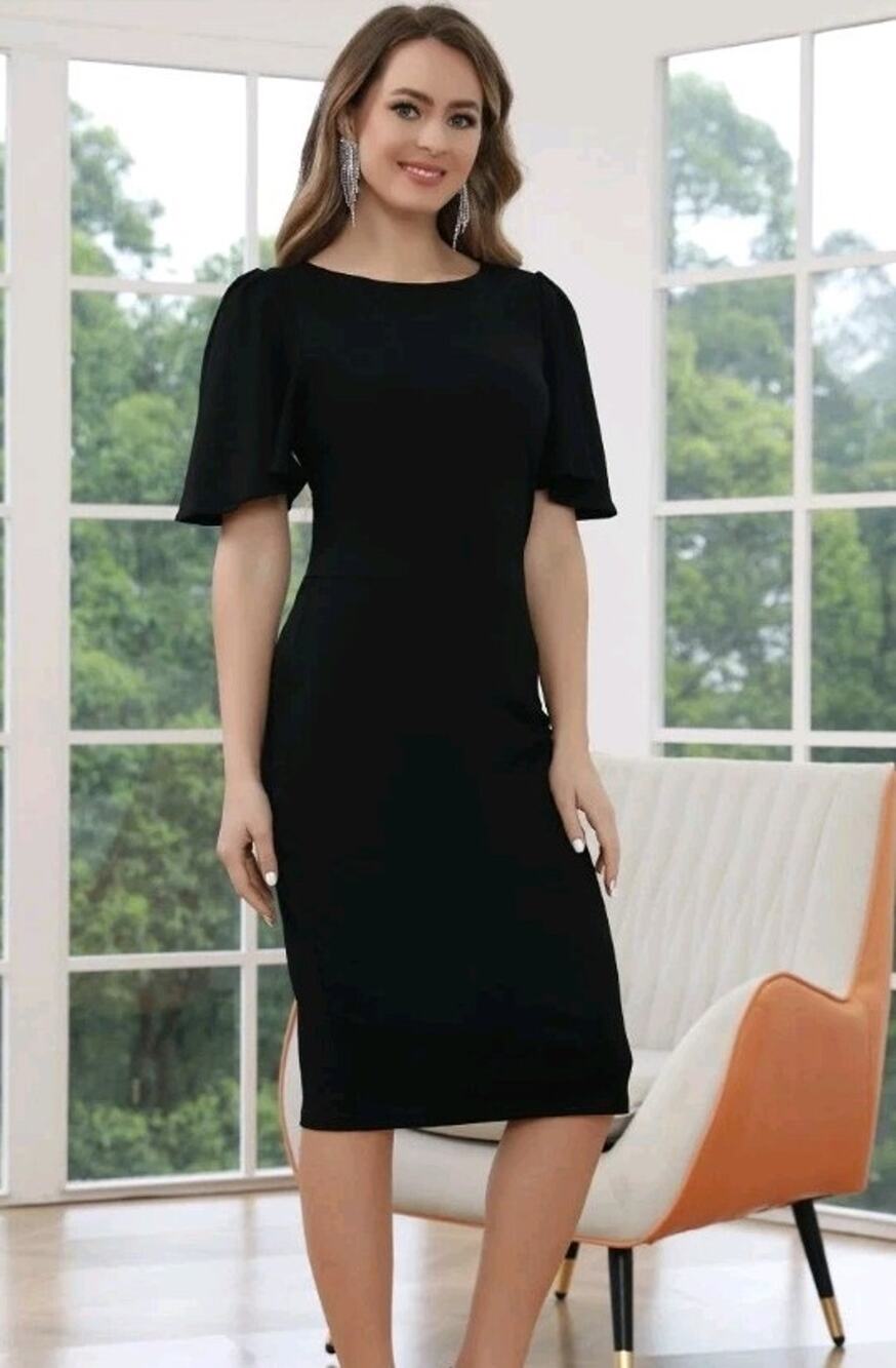 Aphratti Women's Black Midi XL Dress Short Sleeve #608